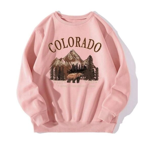 NWOT SHEIN Pink Colorado Graphic Pullover Sweatshirt Women's Size Large - Picture 1 of 2